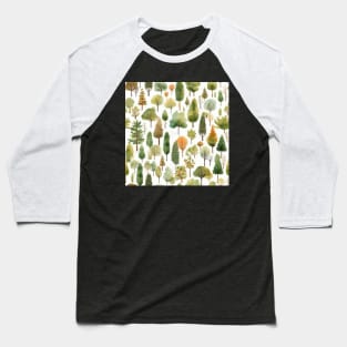 Pastel Oasis: A Serene Seamless Pattern of Trees and Plants in Soft Hues Baseball T-Shirt